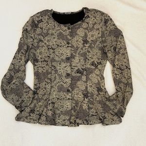 Softwear by Mark Singer Black/Gold Glittery Peplum Blouse, Size M